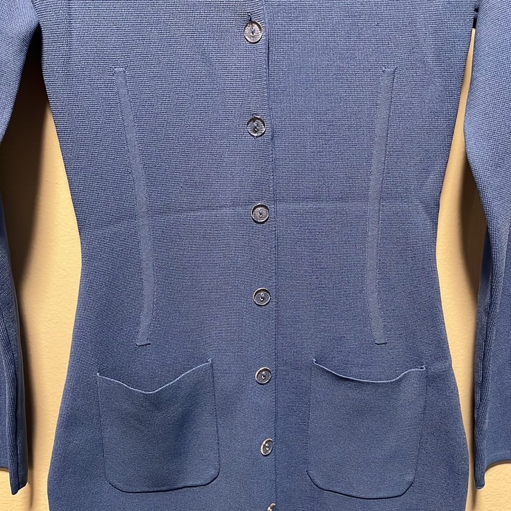 HANIFA (NWT) Cheri II Blue Long Sleeve Button Front Sheath Dress, Size XS - Picture 7 of 16